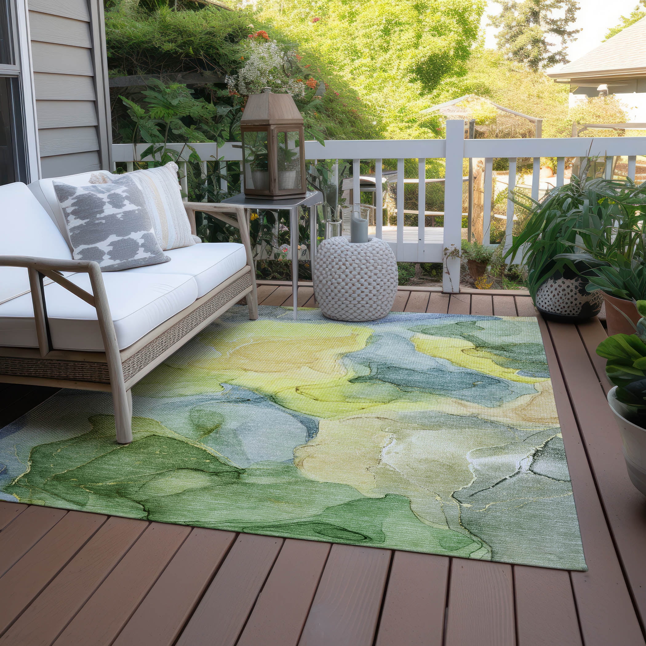 Addison Rugs Chantille Indoor/Outdoor Transitional Watercolors Yellow Washable Rectangle Rug, 10' x 14'