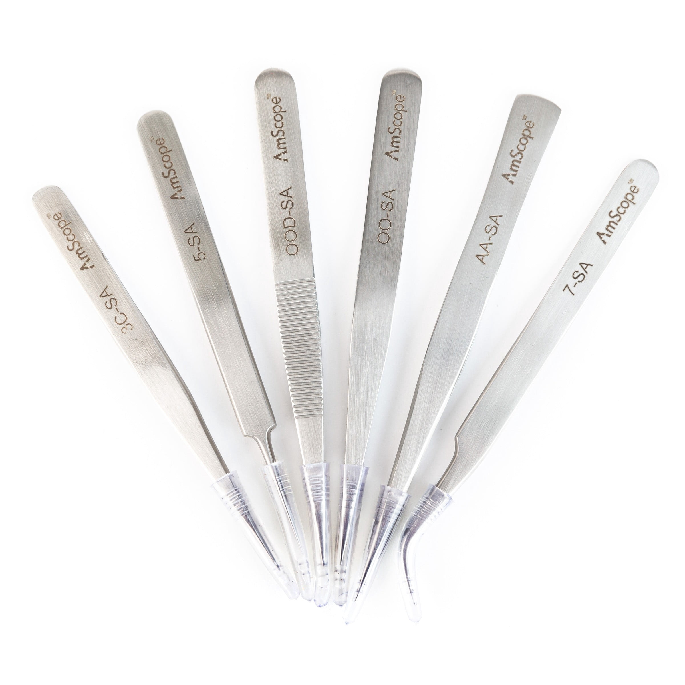 AmScope General Purpose Tweezers, 6 Piece Set in Vinyl Pouch