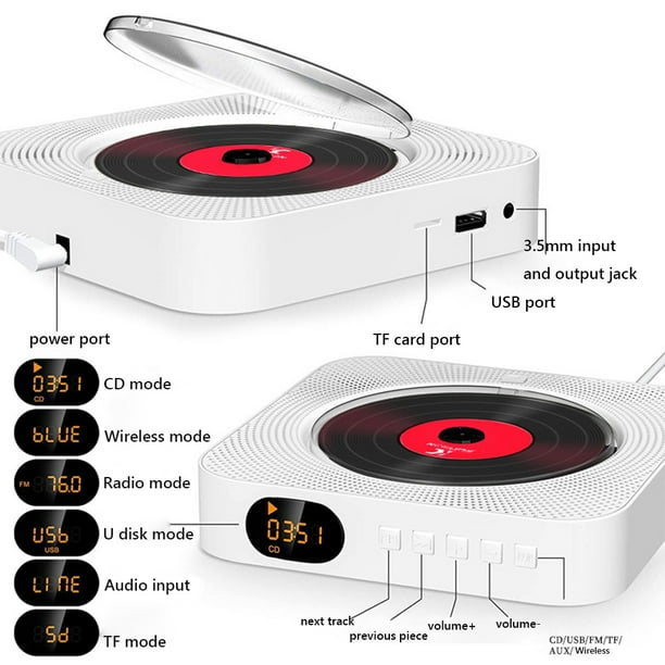 Reproductor multimedia de CD Likrtyny Bluetooth Estéreo Montaje en la pared Blanco