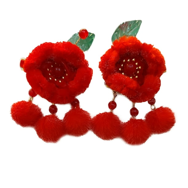 Horquilla con flequillo y bola de pelo para niña, accesorios para el cabello de Año Nuevo chino