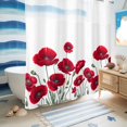 thumbnail image 5 of No Hook Shower Curtain, Red Poppy Shower Curtains for Bathroom with See Through Top Window, Spring Summer Farmhouse Flowers Watercolor Waterproof & Washable Bath Curtain 66"x72", 5 of 9