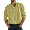 thumbnail image 3 of Men’s Long Sleeve Cotton Linen Shirt Stand Up Collar Breathable Casual Top, 3 of 3