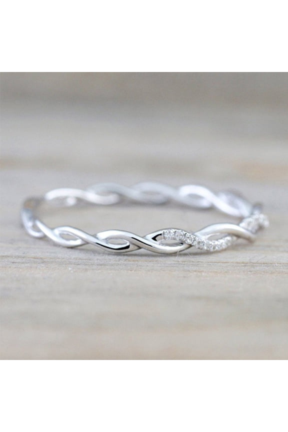 925 Sterling Silver Stack Twisted Ring Twist Ring Stackable CZ Crystal Rings Wedding Party Women Matching RingSilver,8
