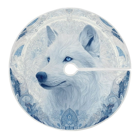 RMDQTR Festive Christmas Tree Skirt35.4x35.4in - Holiday Home Decor for Xmas Party Striking Arctic Wolf