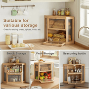 YUCHANG Corner Bread Box for Kitchen Counter, Bamboo Large Capacity Bread Storage Bin with Acrylic Door Panel