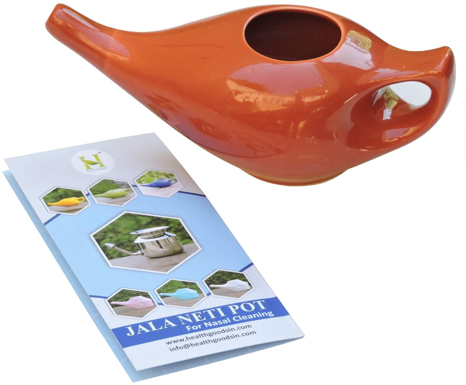 HealthGoodsIn Porcelain Ceramic Neti Pot Brown Color for Nasal