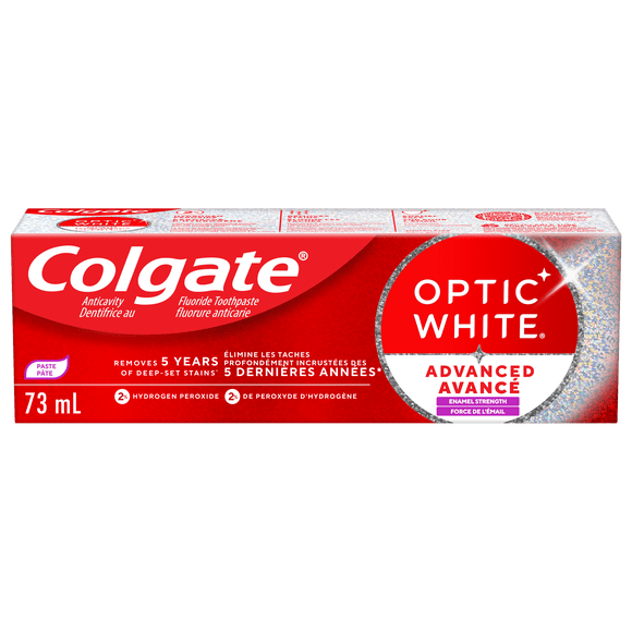 Dentifrice au fluorure Colgate Optic White Avancé Force de l'émail, 73 ml