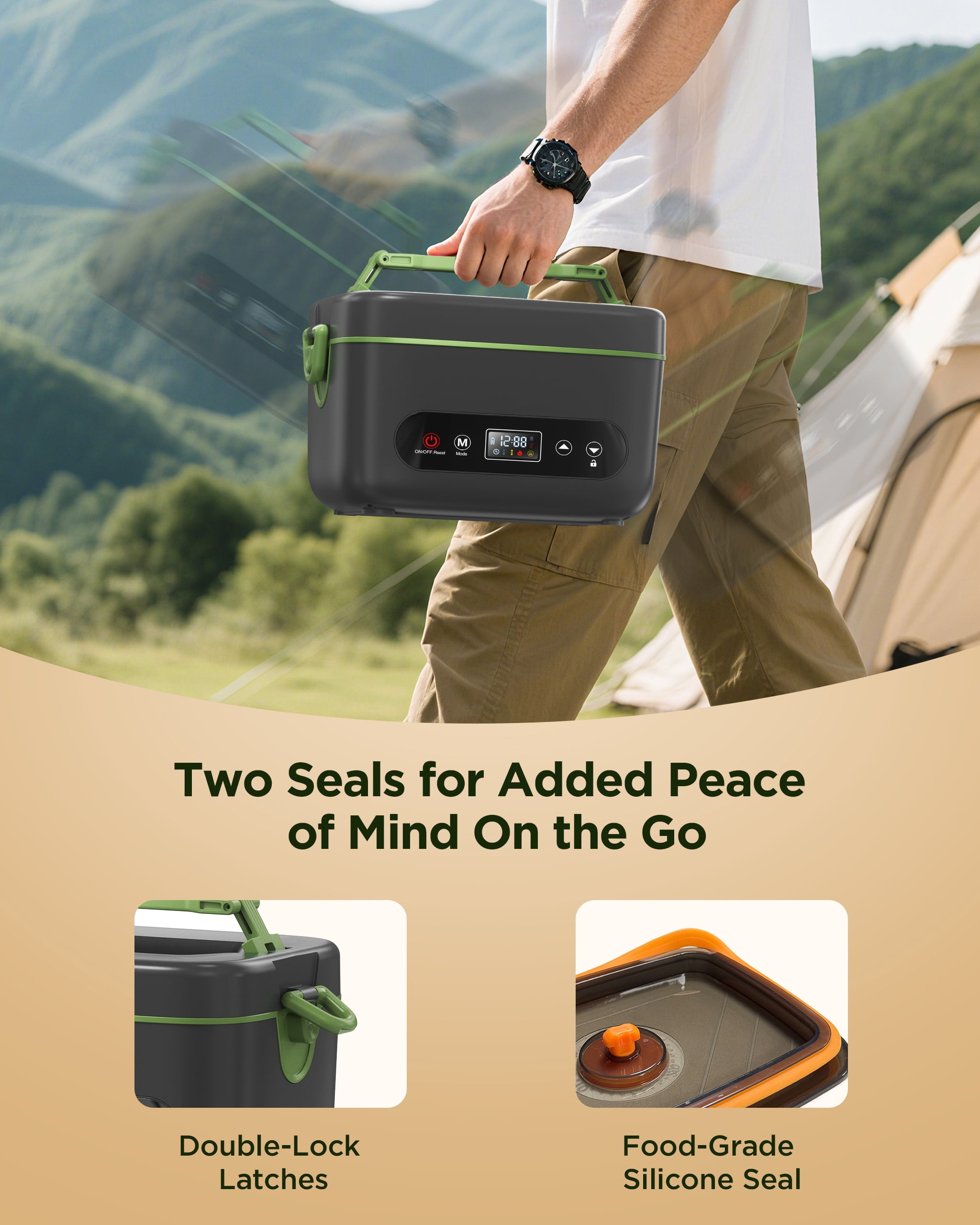Cordless Electric Lunch Box for Adults,Battery Powered with Multi-Speed Adjustable Heating,1.2L Portable Food Warmer with Insulated Bag & Cutlery (Gray)