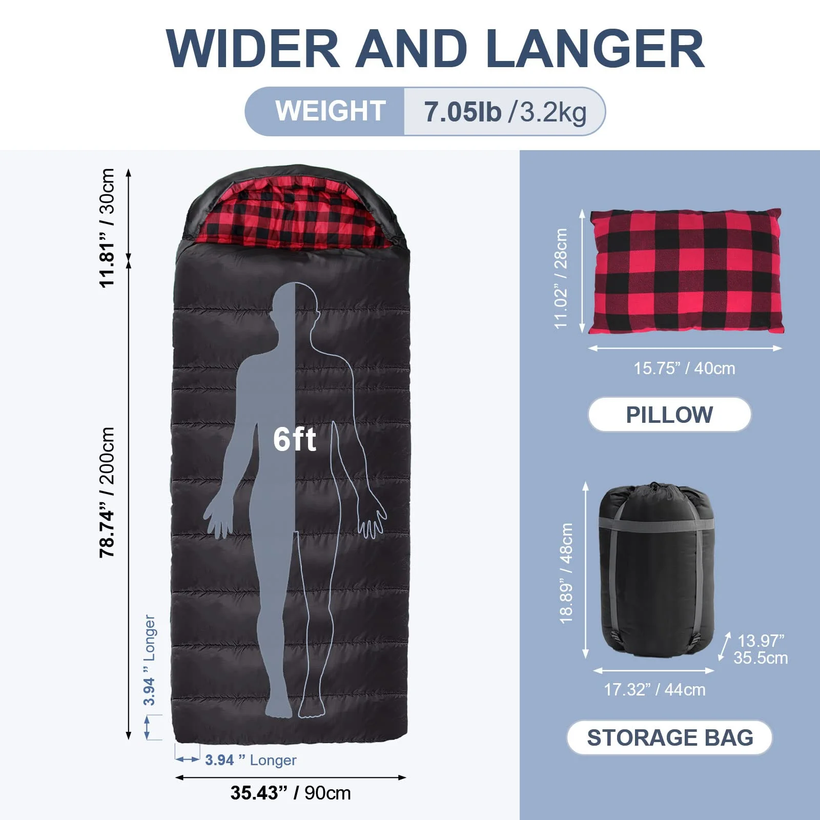 Lanthour 0° XXL Winter Sleeping Bag with Pillow and Sack photo 3