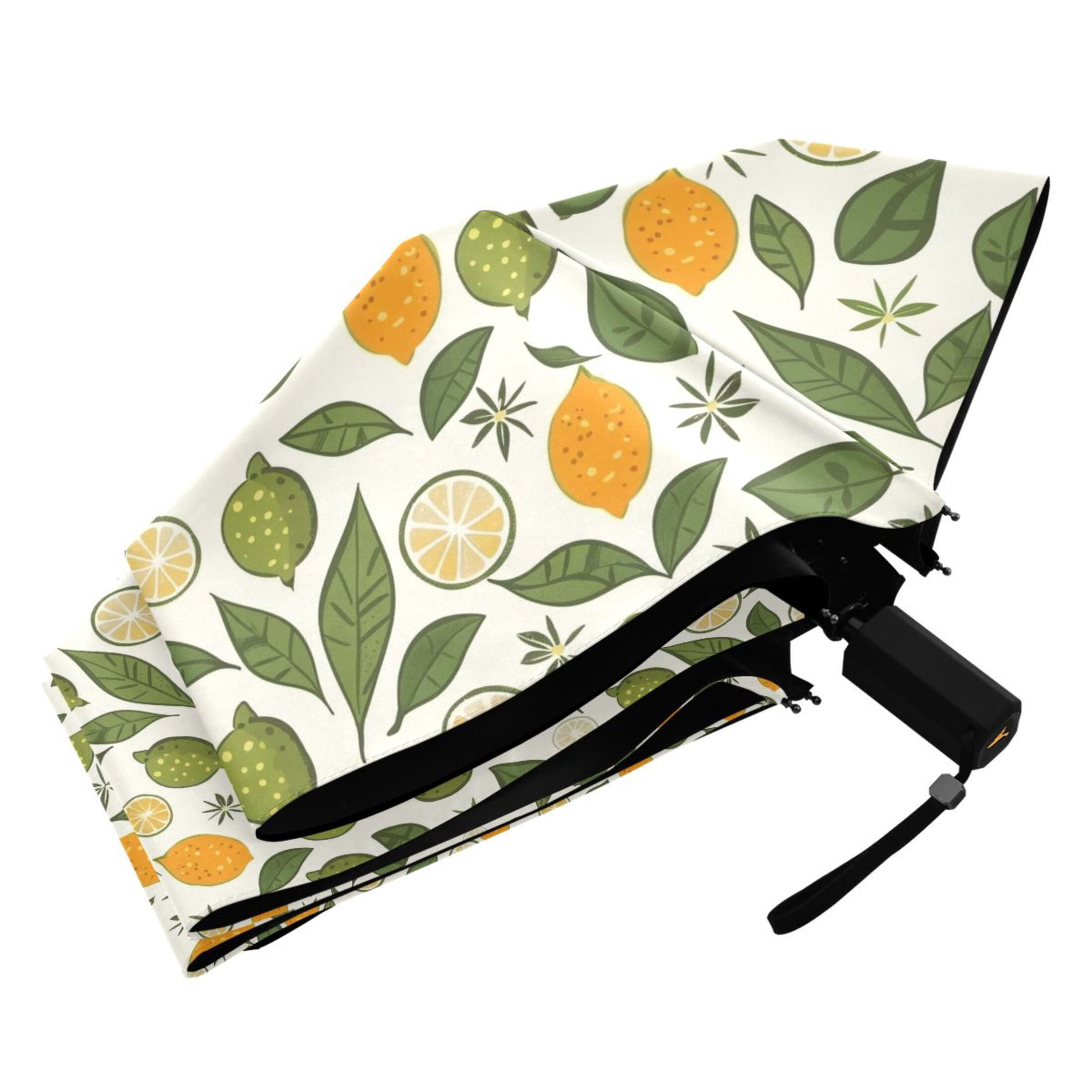 Lemon Limes Leaf Compact Sun Umbrella Windproof Travel Umbrellas for Rain Strong Portable UV Protection