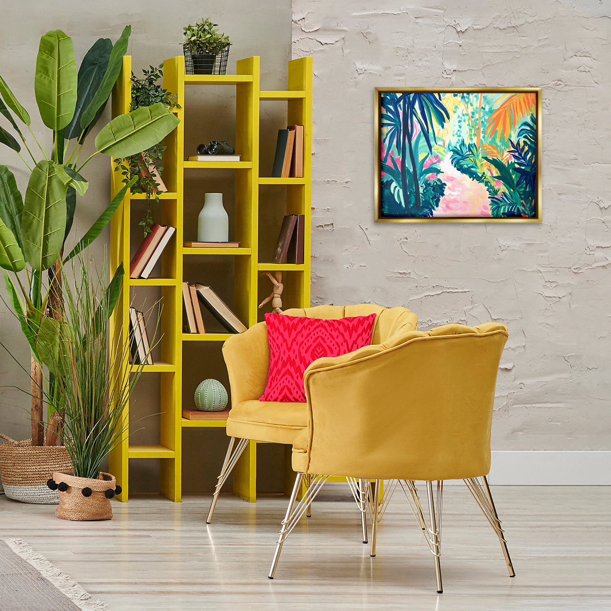 Stupell Industries Garden Of Bright Color Botanical & Floral Painting Gold Floater Framed Canvas Art Print Wall Art, 21 x 17