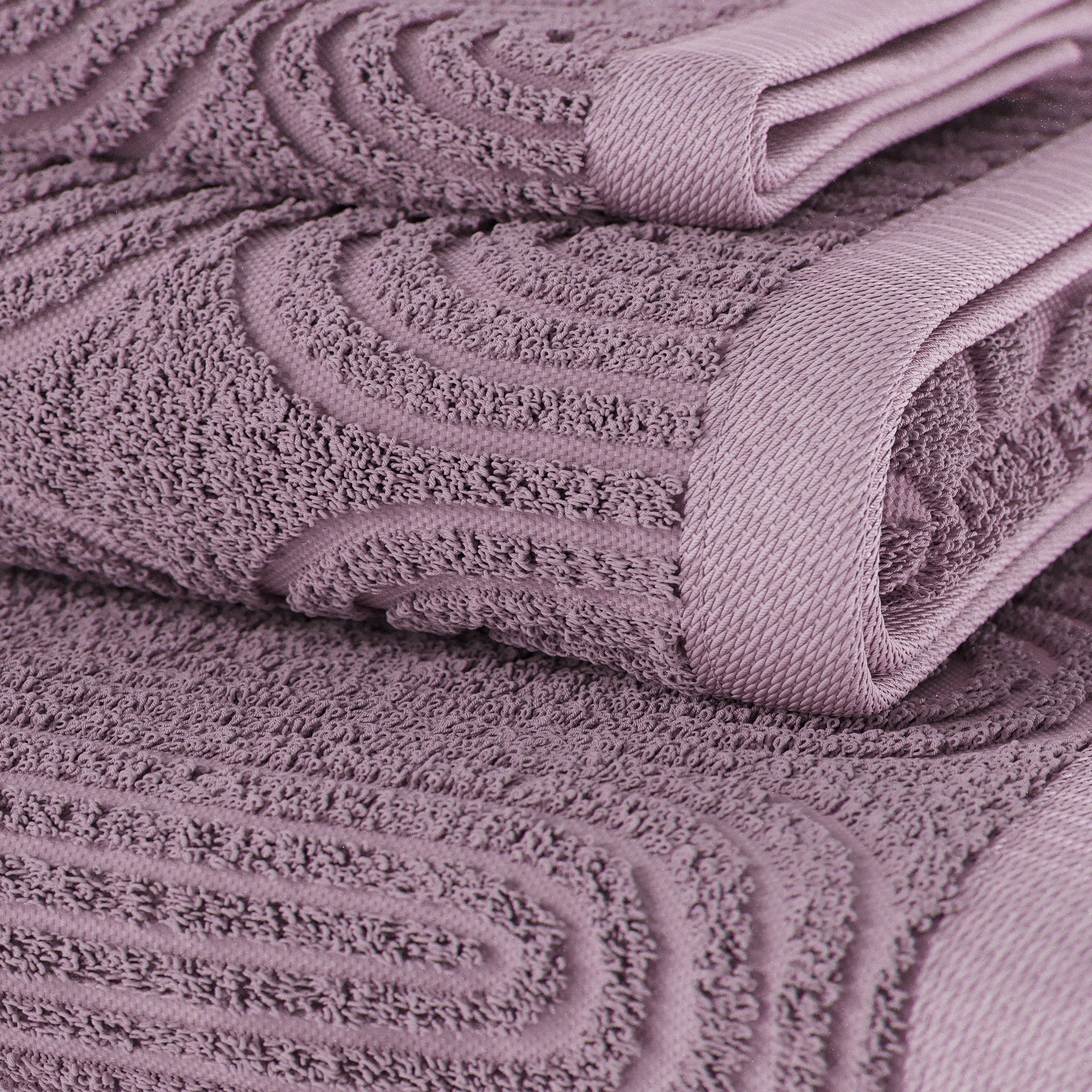 Beautiful by Drew Barrymore 6-Piece Textured Bath Towel Set, Soft 100% Cotton, Rose Pink