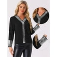 thumbnail image 2 of DARING DIVA Sequin V Neck Long Sleeve Casual Blouse S Black, 2 of 6