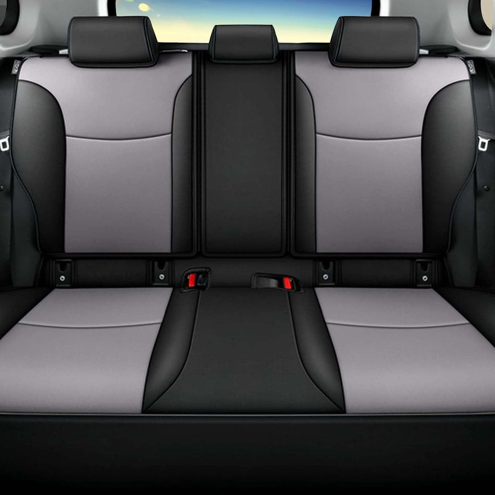 AOMSAZTO Custom Fit Seat Covers for Toyota RAV4: 2019 2020 2021 2022 2023 2024 2025 LE XLE XLE Premium Limited-Faux Leather Full Set Compatible Airbag Seat Protector Black&Grey