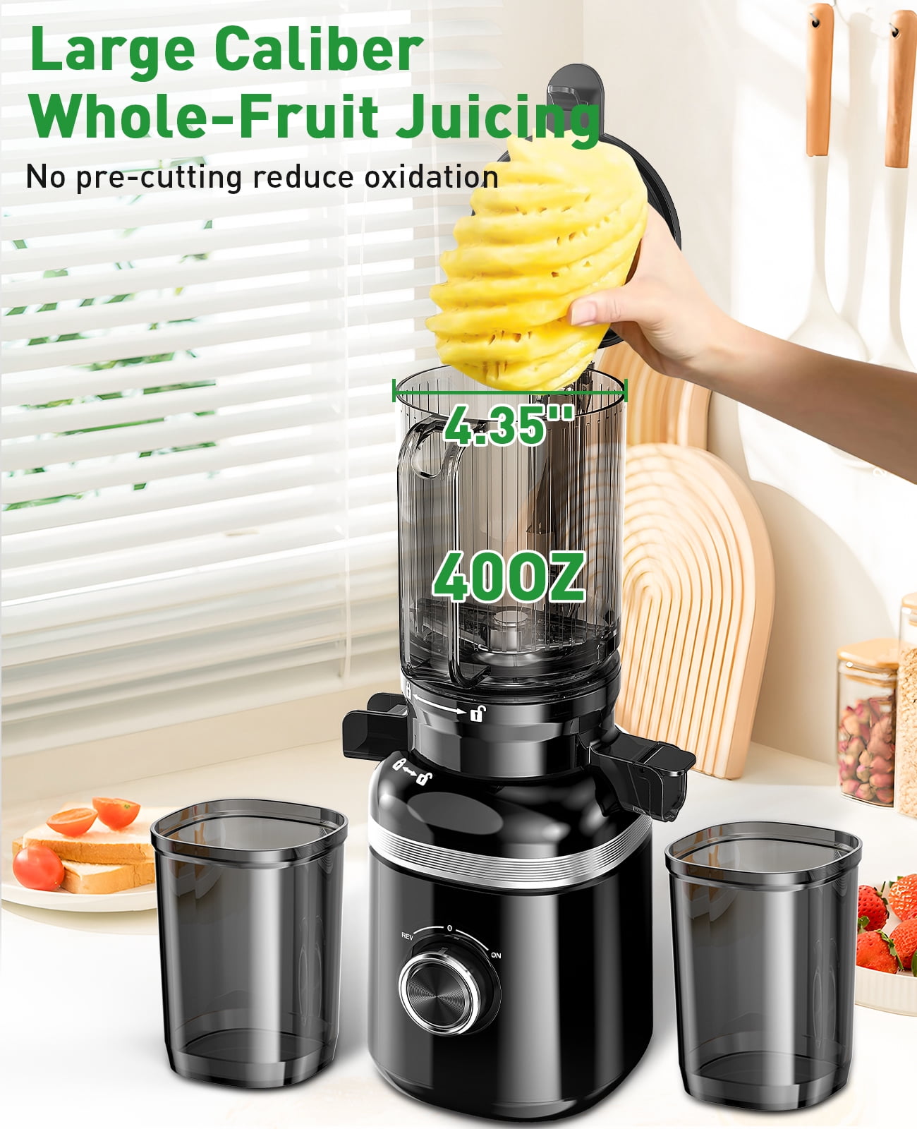 GlowWise Cold Press Juicer Machine - 4.35 Extra Wide Feed Chute, Quiet Masticating Juicer for Fruits & Vegetables, Easy to Clean & Assemble, Ideal for Home Kitchens, Healthy Families & Fitness Lovers