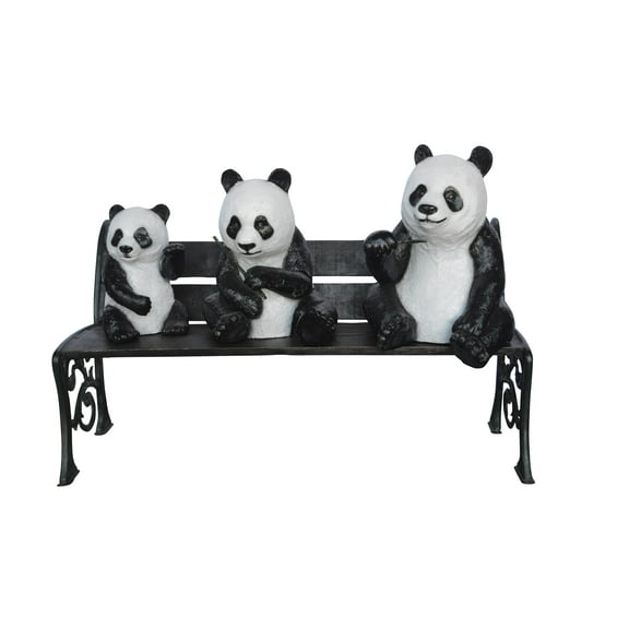 Nifao Three Panda Bears Sitting on Bench Bronze Statue – Garden Outdoor Decor Sculpture, 53"L x 28"W x 36"H