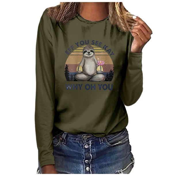Blusa cómoda de manga larga con estampado de letras para mujer a la moda Fridja fksj1448