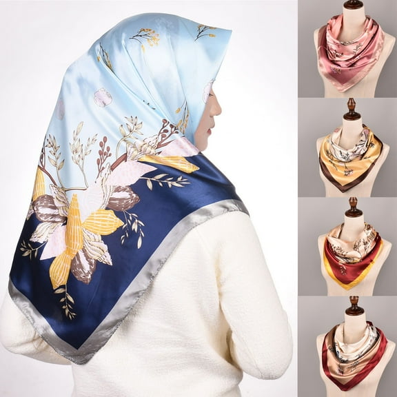 Helii Satin Scarf Women’s Fashion Printed Pattern Large Square Headscarf Headdress 35''x35''