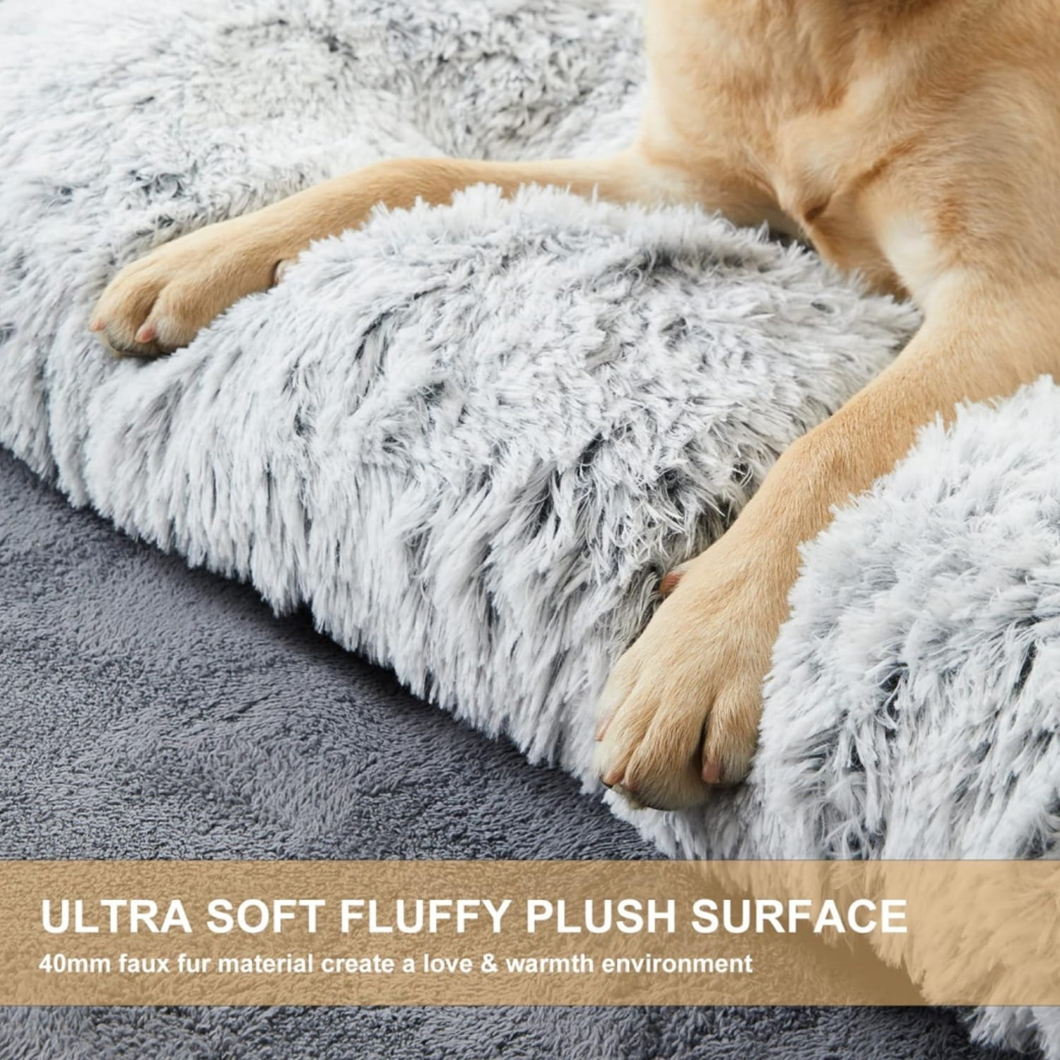 Reyox Large Dog Bed, 35 x 23 inch Fluffy Plush Dog Cage Bed, Washable Dog Mat with Non-Slip Bottom for Large and Medium Dogs,Gradient Gray