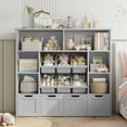 thumbnail image 2 of Hiphuta Large 4 Tier Kids Bookcase, Wood Toy Organizer of 6 Boxes & 4 Removable Drawers, Bookshelf for Kids Room Classroom, Gray, 2 of 7