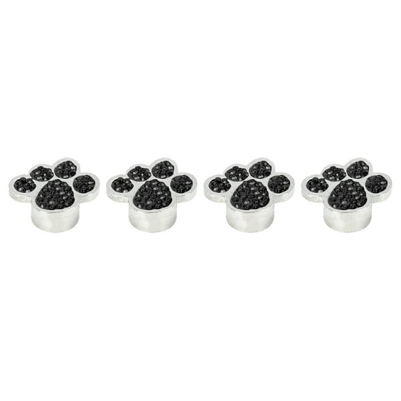 4pcs Car Universal Rhinestone Tire Valve Stem Caps Bling Accessories Bear Paw Shape Black