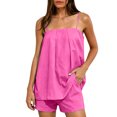 thumbnail image 2 of Ailaofu Womens Spaghetti Strap 2 Piece Outfit Set Square Neck Cami Top and Shorts Casual Loose Summer Set with Pockets, 2 of 7