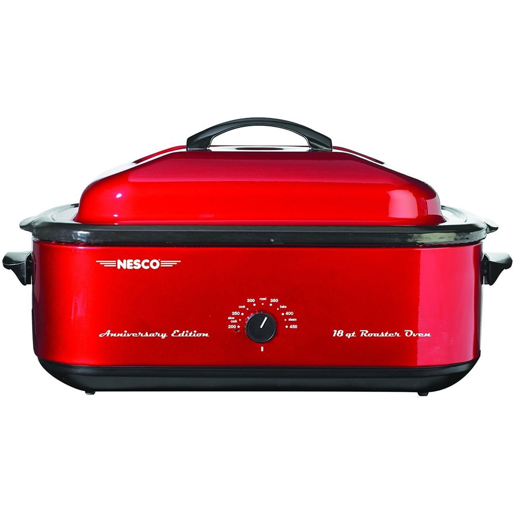 Nesco 481822 18Qt. Red Roaster Oven W/Porcelain Cookwell