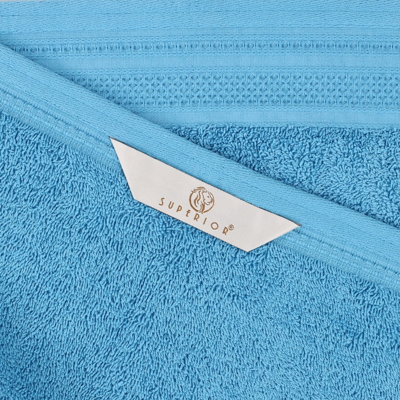 Superior Honeycomb Cotton Medium Weight Face Towels Washcloths, Set of 12, Azure