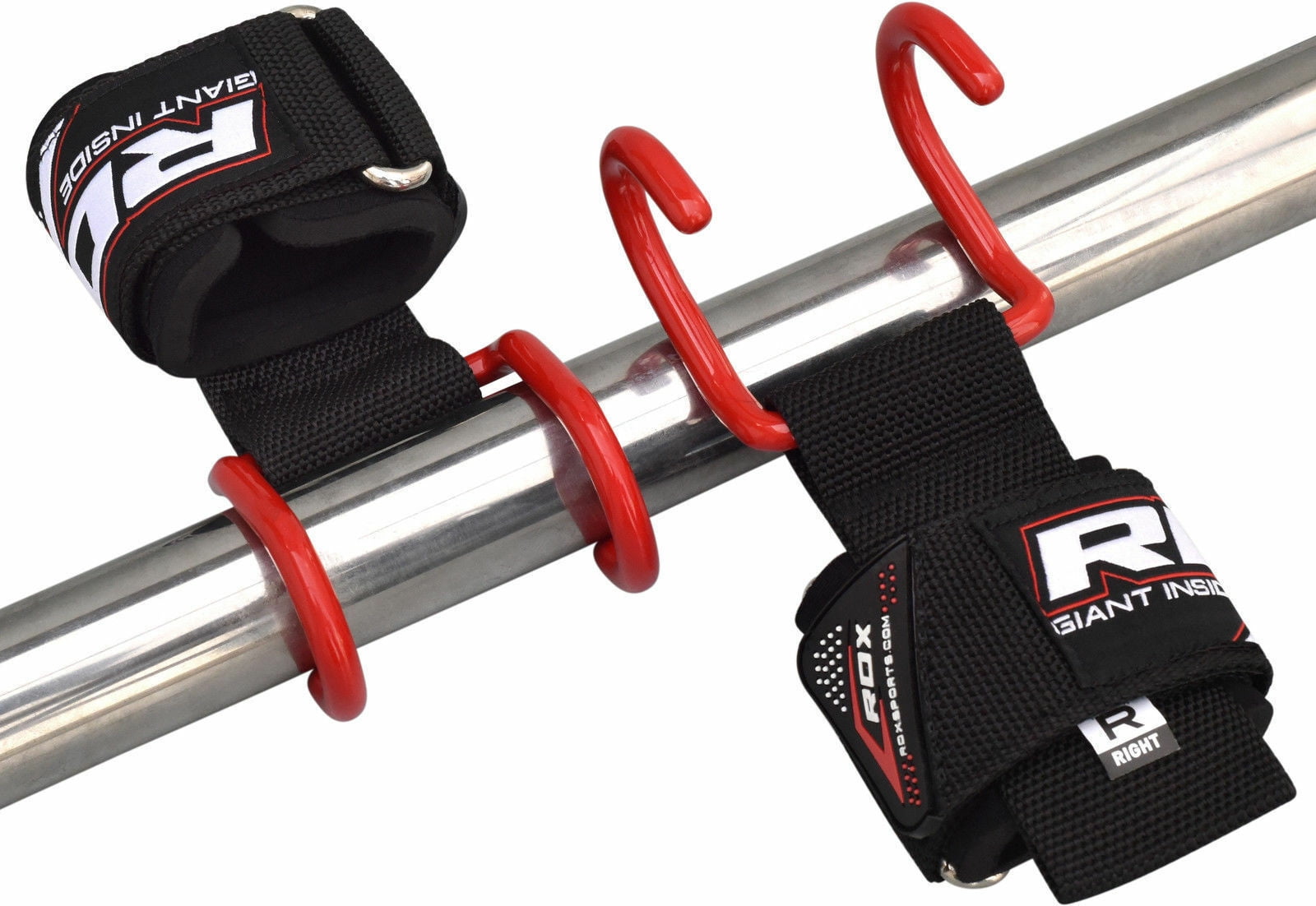 RDX Weight Lifting Wrist Support Straps Bar Hook Grip Gym Powerlifting Hooks Red