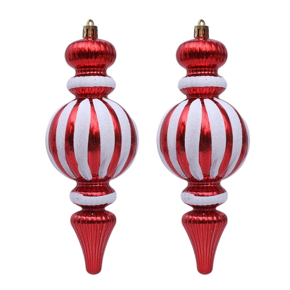 OIUR 2 Pcs 7 Inch Finial Drop Christmas Tree Ornaments Red White Gourd Shape Hanging Ornaments Shatterproof Plastic Finial Pendant for Holiday Party Decor