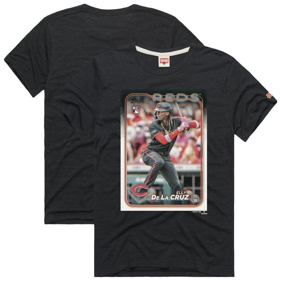 Men's Homage Elly De La Cruz Charcoal Cincinnati Reds 2024 Topps Baseball Card Player Tri-Blend T-Shirt