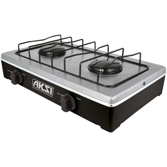 Estufa De Mesa Aksi 2 Quemadores Acero Inoxidable Negro