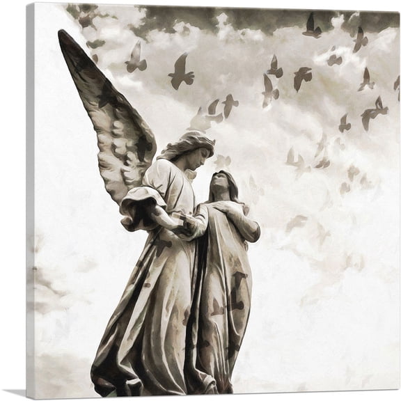 ARTCANVAS Cemetery Sculptures With Birds Painting Home Decor Square Canvas Art Print - Size: 12" x 12" (0.75" Deep)