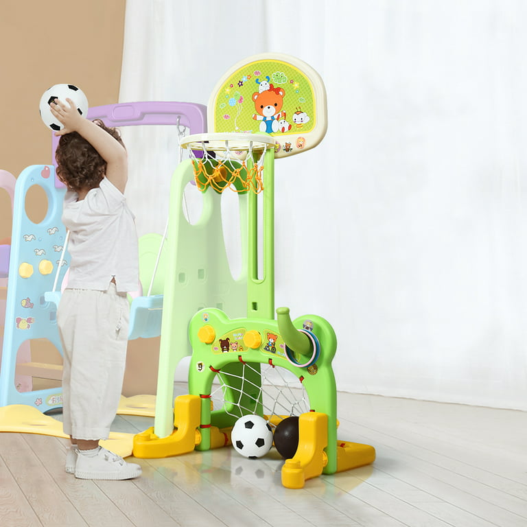 Costway 6-in-1 Large Slide For Kids Toddler Climber Slide Playset W/  Basketball Hoop : Target