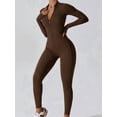 thumbnail image 6 of Women Long Sleeve Workout Jumpsuit Zip Up Romper Bottom Pants Bodysuit Bodycon Killed Tea Coffee M, 6 of 9