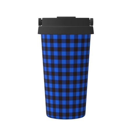 

KLL Buffalo Plaid Blue Black Pattern Stainless Steel Vacuum Insulated Tumbler - Carry Insulated Coffee Mug - Reusable Insulated Cold Brew Iced Coffee Cup Thermos