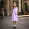 thumbnail image 5 of TQWQT Girls Dresses Summer Cute Plain Dress Size 10-12 Kids Crewneck Party Dress Short Sleeve Girls Sundress Tween Girls T-Shirt Dress with Pockets Light Purple 120, 5 of 8