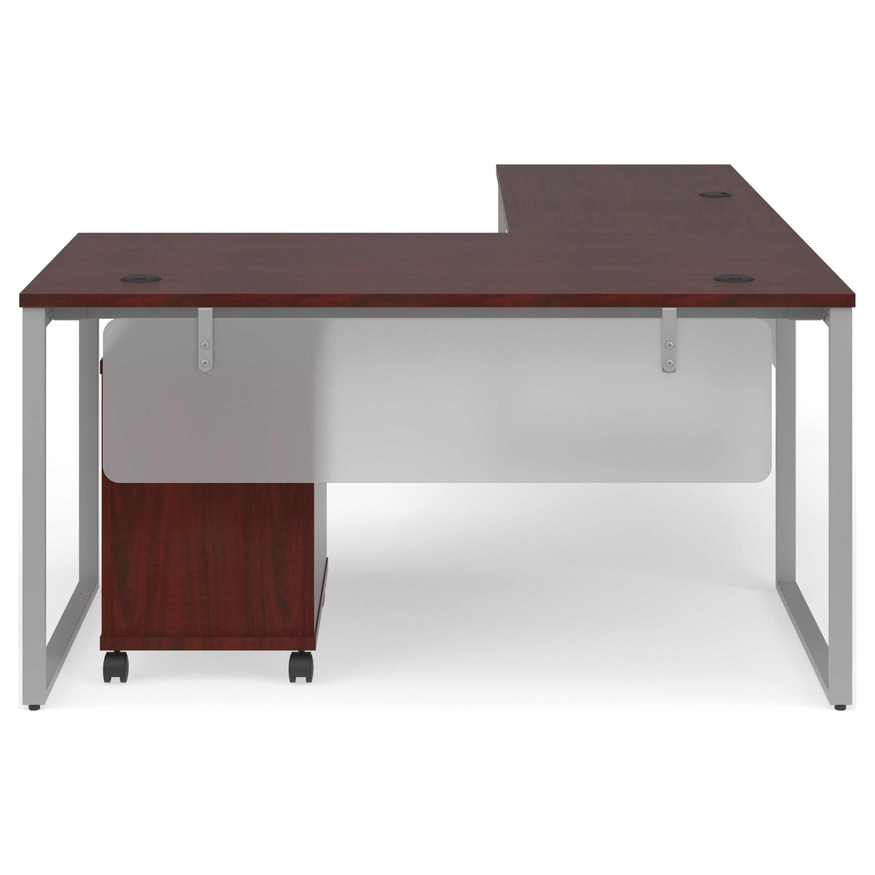 OFM Fulcrum Series Office Furniture Set, 60" Desk with Return, Filing Cabinet, Modesty Panels, in Mahogany
