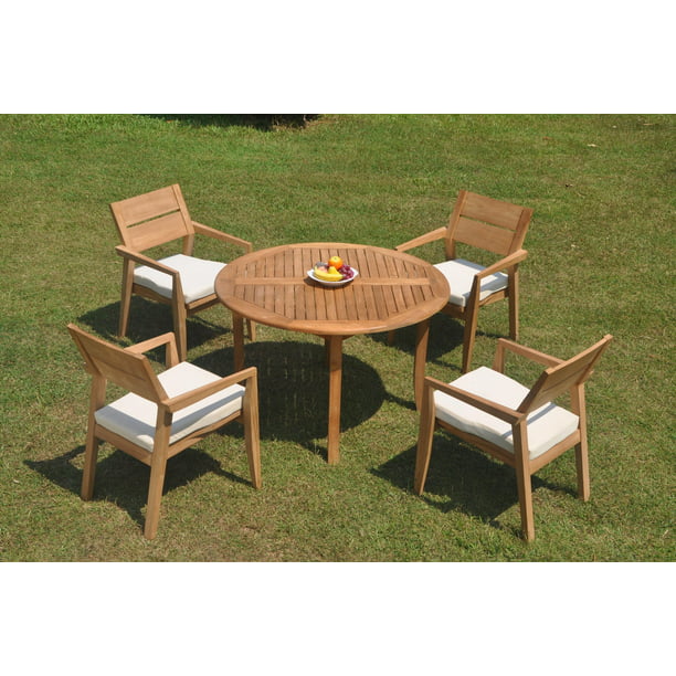 Grade A Teak Dining Set 4 Seater 5 Pc, Round Wooden Garden Table And Chairs Set Of 4 Seater