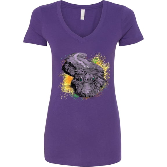 Inktastic Colorful Lurking Gator Women's V-Neck T-Shirt