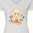thumbnail image 4 of Inktastic Neko Anime Girl with Kittens Women's V-Neck T-Shirt, 4 of 5