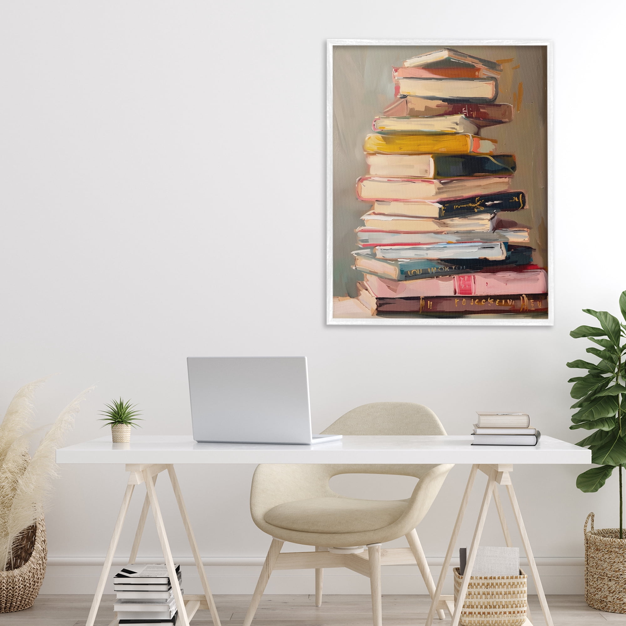 Stupell Industries Well Loved Bookstack White Framed Giclee Art, design by LSR Design Studio