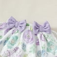 thumbnail image 4 of Kucnuzki Newborn Baby Outfits 6-12 Months Ruffle Short Sleeves Knit Romper Top Bowknot Floral Tulle Shorts with Headband 3pcs Sets Purple, 4 of 9