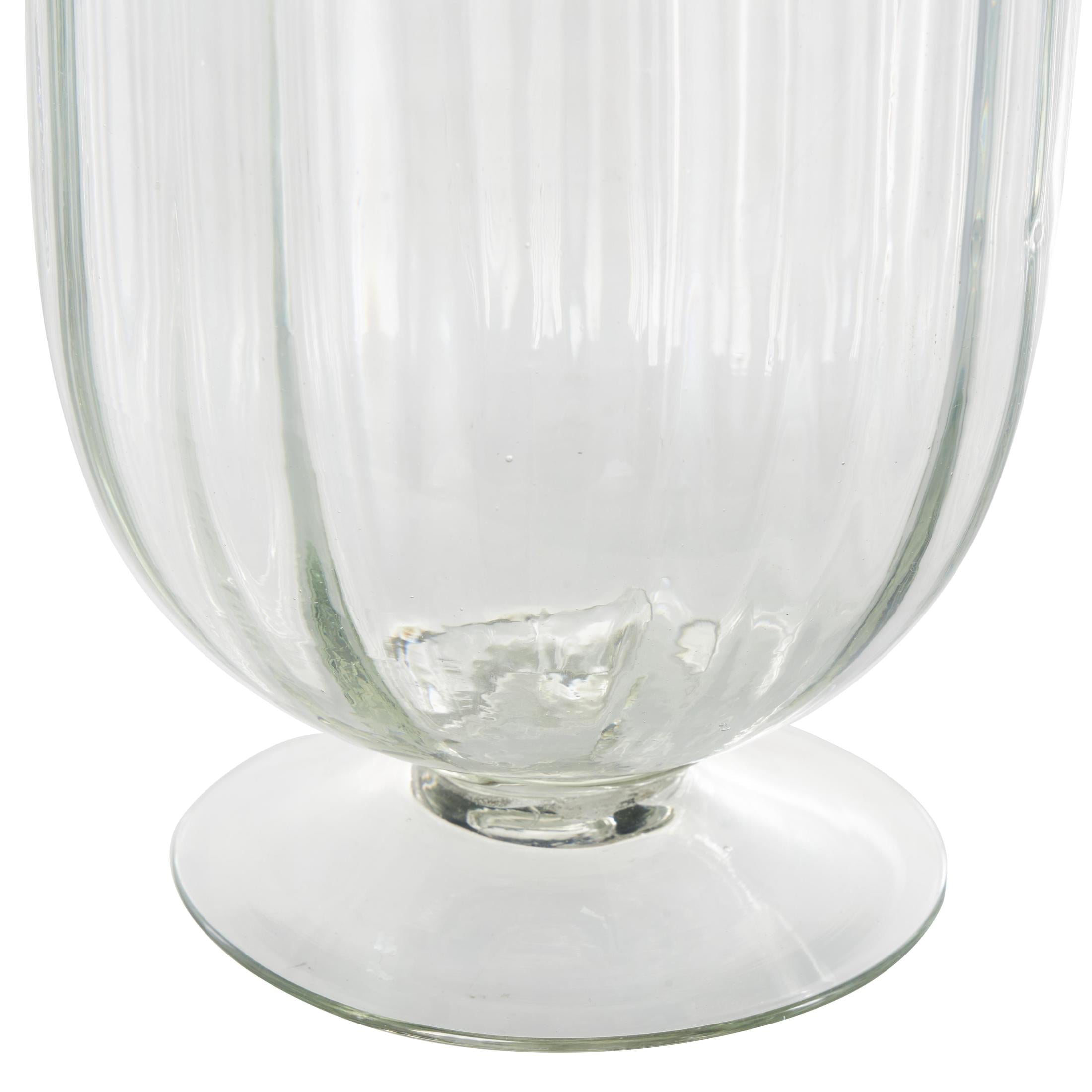 DecMode Glass Ribbed Fluted Candle Holder with Elevated Base