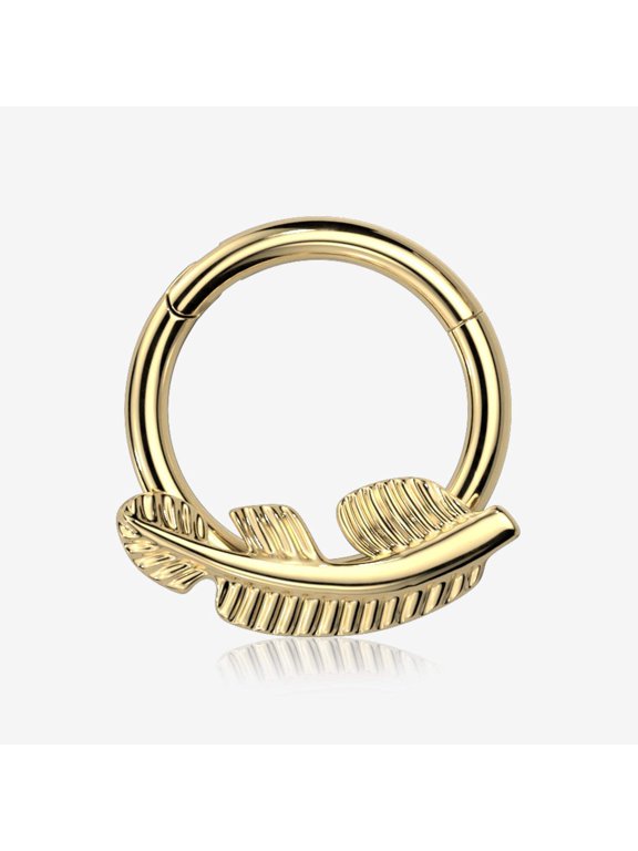 Implant Grade Titanium Golden Vintage Leaf Clicker Hoop Ring