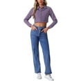 thumbnail image 3 of INSPIRE CHIC Women's Jean Jacket Frayed Button Up Washed Cropped Denim Jacket Purple S, 3 of 7