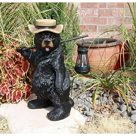 Atlantic Collectibles Rustic Forest Black Bear Outdoor Hiking Figurine W/ Solar LED Light Lantern Lamp