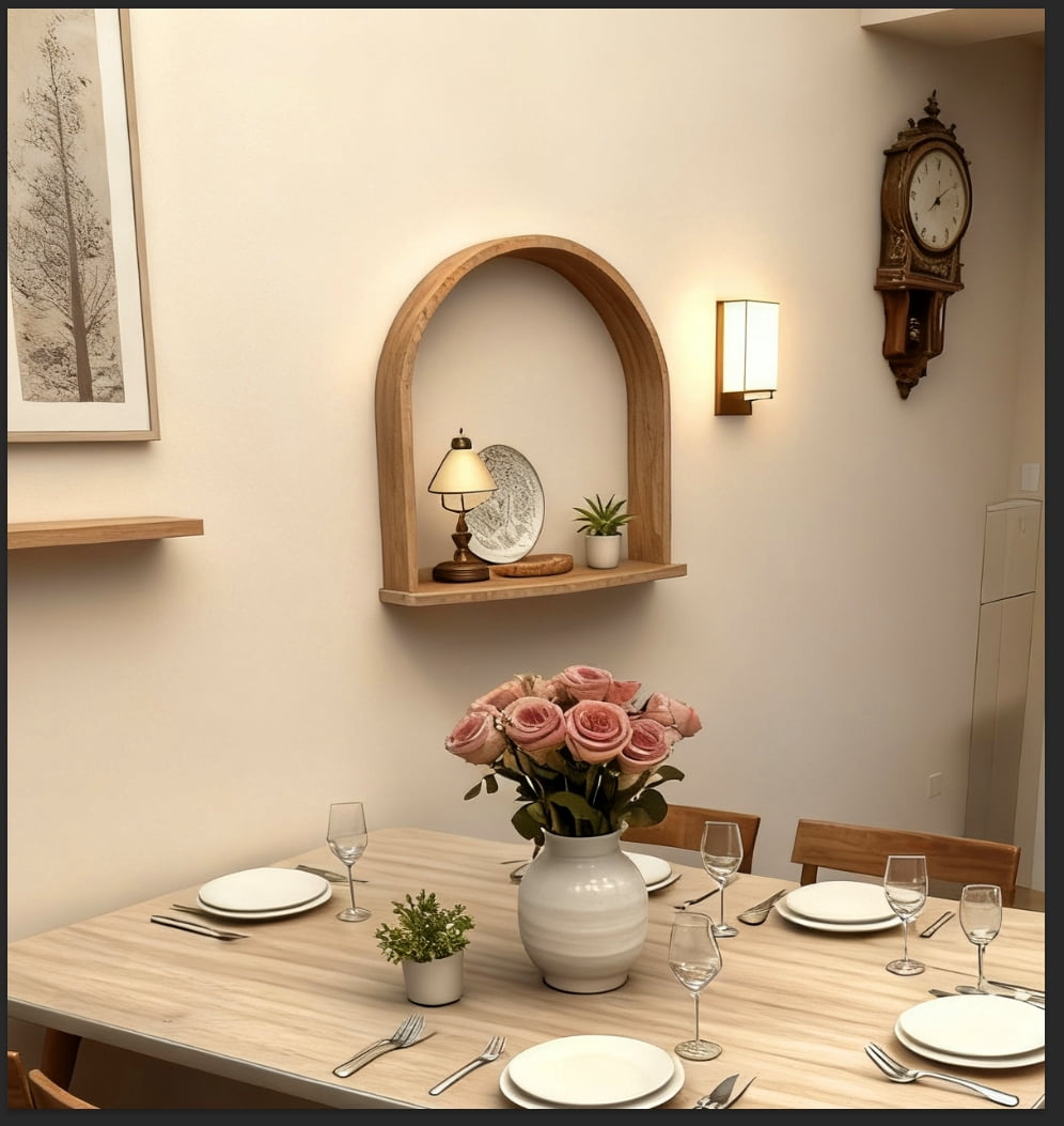 Mainstays 16 in Natural Wood Arch Floating Wall Shelf