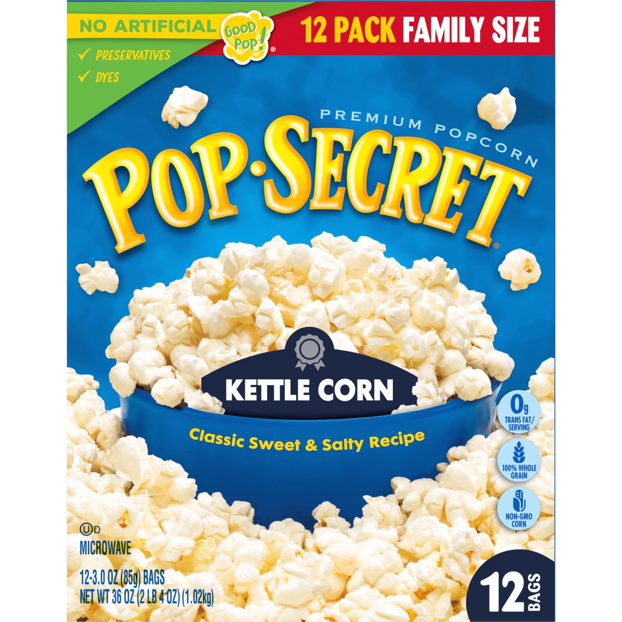Pop Secret Popcorn, Kettle Corn Microwave Popcorn, 3 oz Sharing Bags, 12 Ct - 3 pack