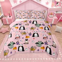 Homewish Happy Halloween Twin Comforter Set,Pet Kitten Pumpkin Castle,Luxury Reversible Decor For Boys,2-Piece